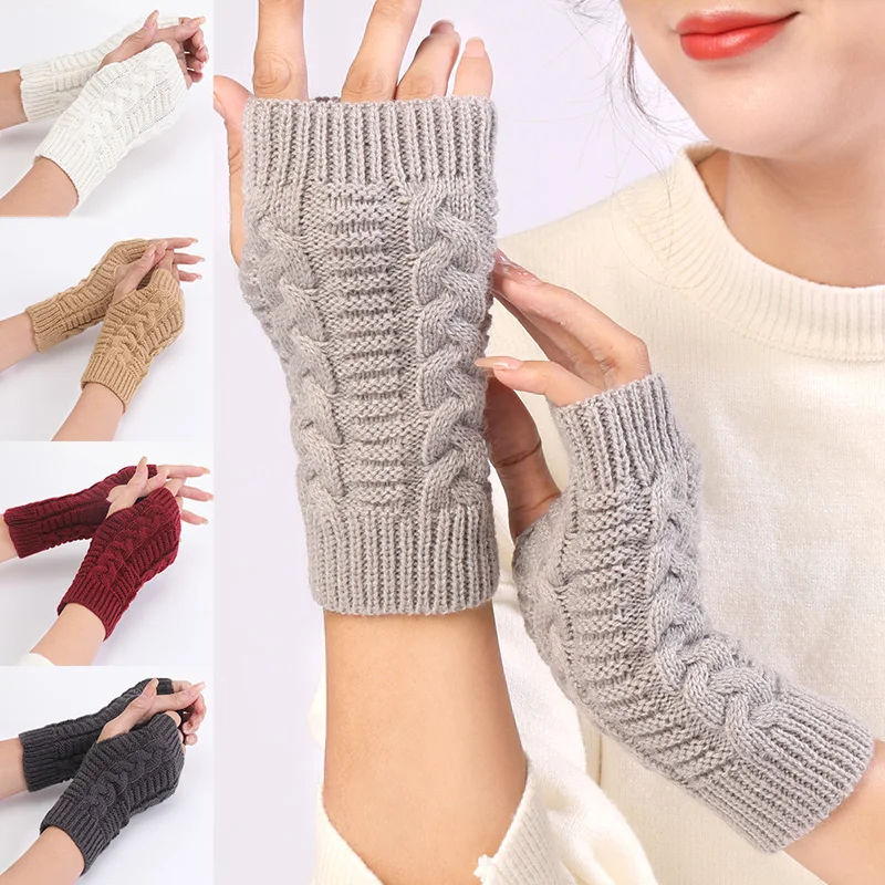 

Autumn Winter Warm Solid Soft Knitted Short Half Finger Gloves Women Fingerless Gloves Wrist Mitten Outdoor Cycling Accessories