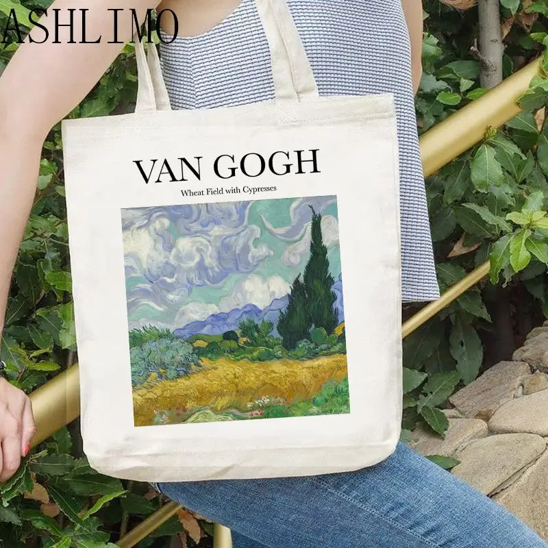 Van Gogh Malerei Frauen Leinwand Umhängetasche hohe Kapazität Einkaufstasche Ästhetik Einkaufstaschen Baumwolle Handtaschen Bücher Tasche für Mädchen