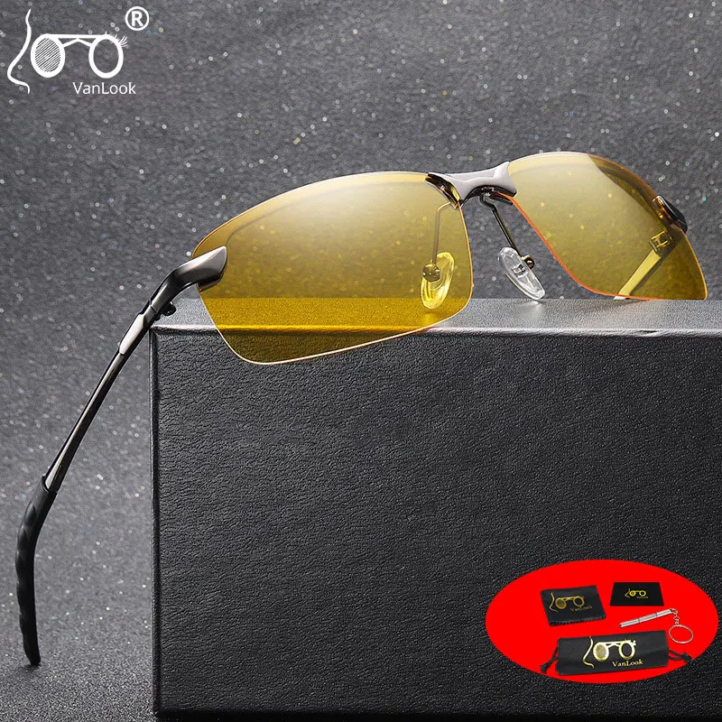 

Yellow Night Driving Sunglasses Polarized Men Women Rimless Fashion 100% Anti UV400 Sun Glasses Shade