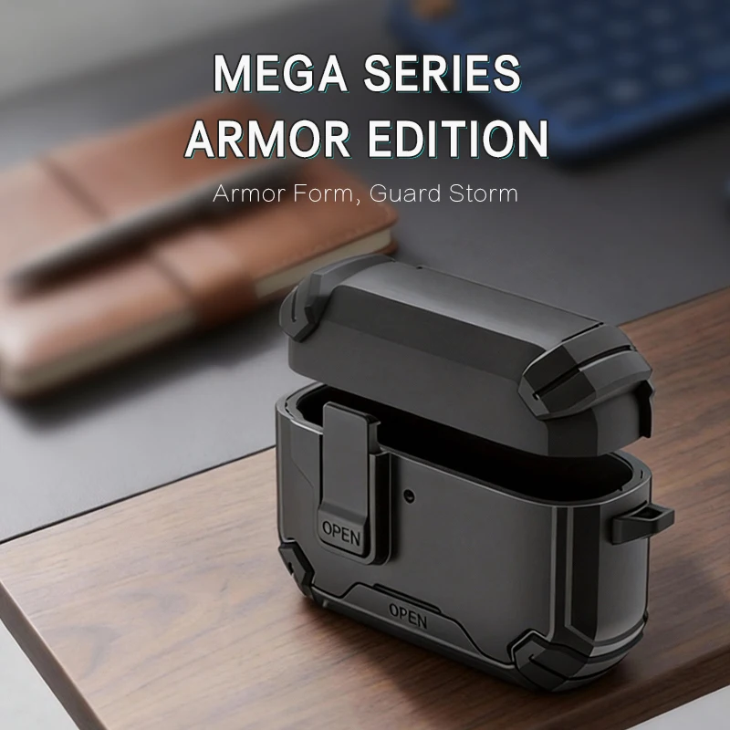 

LeReach Mega For Apple AirPods 3 Pro Case Armor Magnetic PC+TPU Earphone Cover Protection Case For AirPods 4