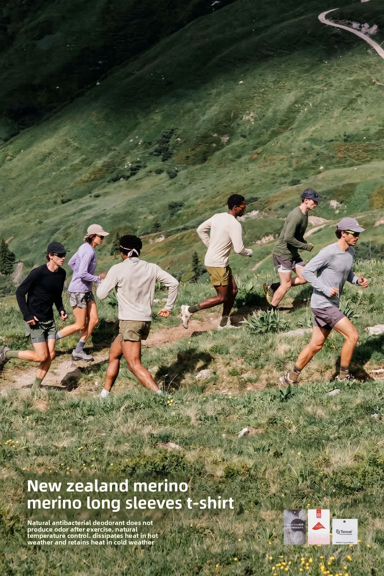 Herren Merinowolle-Mischgewebe Baselayer Langarmshirt Leichtes Atmungsaktives Sportoberteil für Wandern Laufen Schnelltrocknend Outdoor – Detail 5