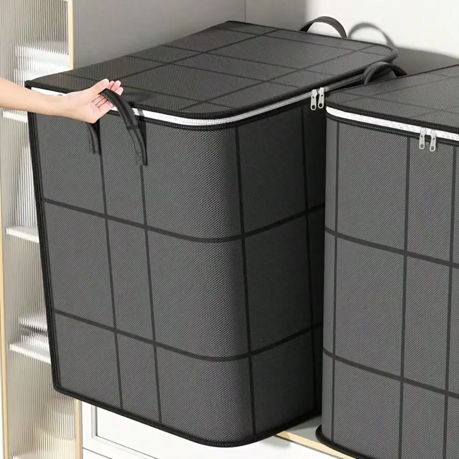 Foldable Wardrobe Storage Box, Large Capacity Storage Box, Space-Saving Foldable Storage Box For Clothes And Quilts, Household Double Zippered Organizer Bag With Handle, Suitable For Moving, Travel, Storage Baskets And Under-Bed Storage Bags.
