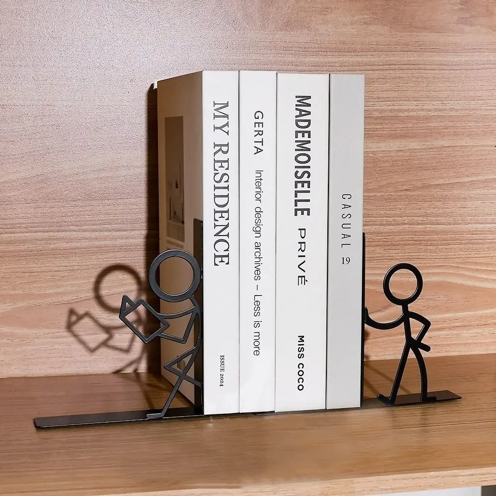 1Pair Funny Iron Art Metal Bookends Stick Figure Human Shape Book Holder Book Stopper School Office Supplies