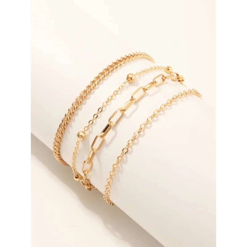 4pcs/set Minimalist Versatile Metal Chain Bracelet Set – Stackable Layered Hand Jewelry for Everyday Style.