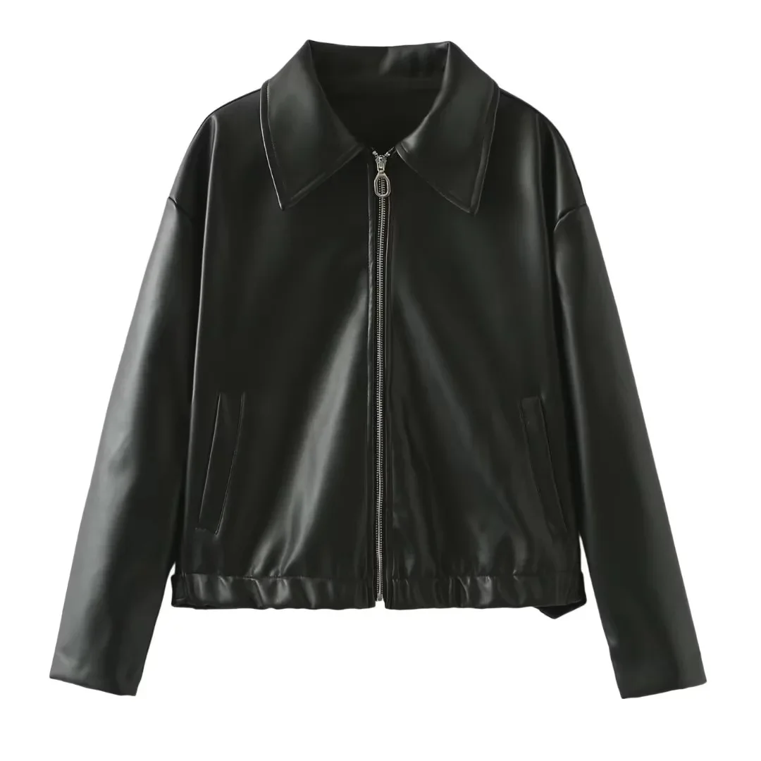 

"Vintage Chic Women's Leather Jacket: Loose, Casual & Euro-Chic Style for Everyday Elegance."