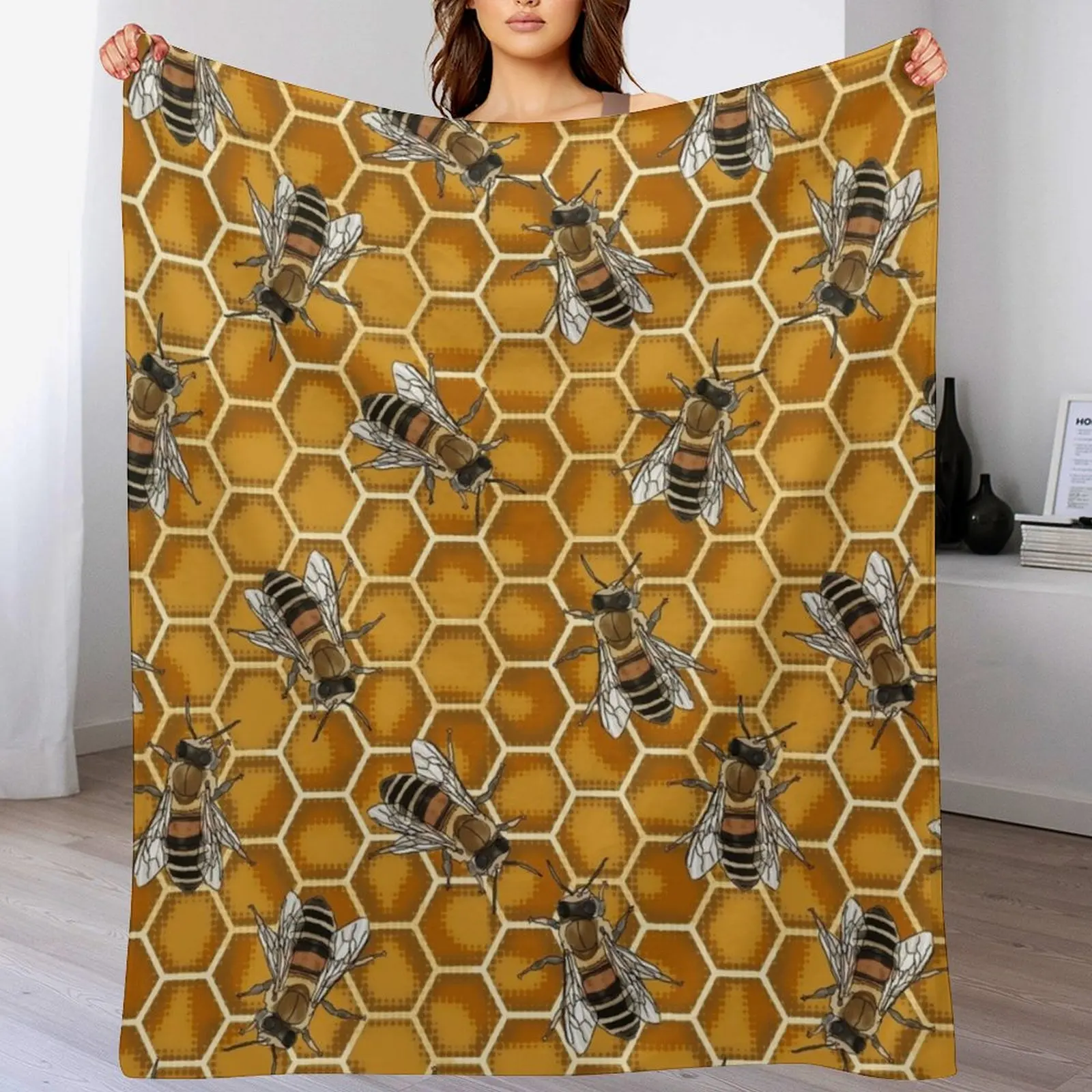 

Busy Bees at the Honeycomb Beehive Throw Blanket Softest for winter Blankets