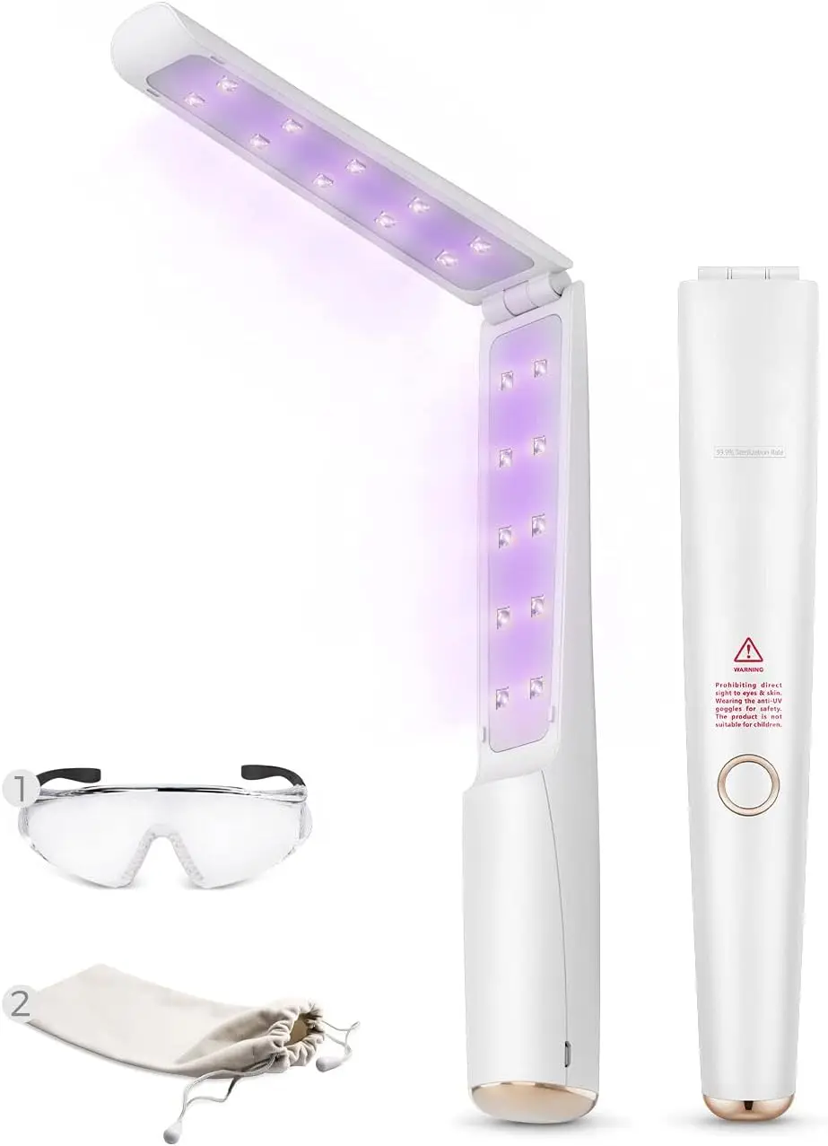 Light Sanitizer Wand, Portable UVC Light Disinfector Lamp Chargable Foldable UV Wand for Home Hotel Travel with 20 UV-C