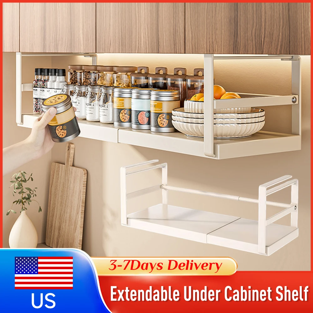 

Extendable Under Cabinet Shelf with Thick Clip Retractable Storage Basket Spice Hanging Rack for Pantry Kitchen Rack Organizer ﻿