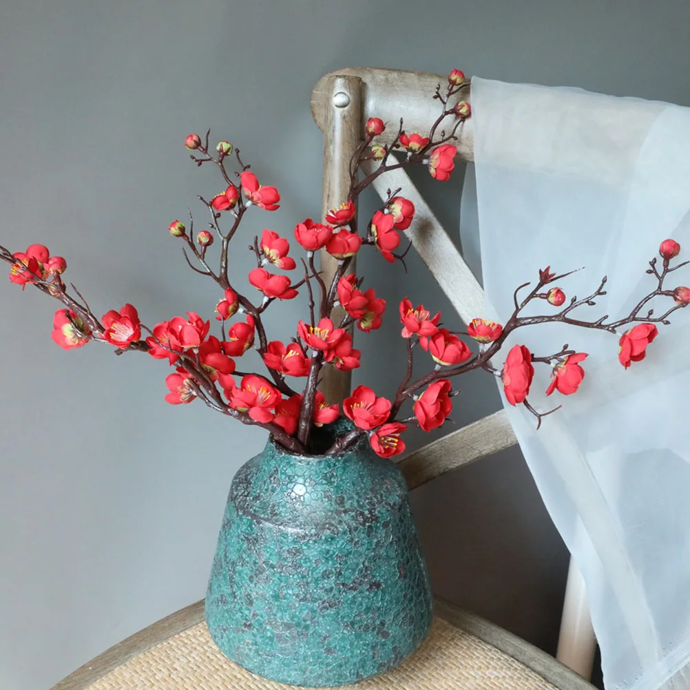 

2Pcs Red Simulation Plum Decor Artificial Flower Wedding False Decor Imitated Adornment Home Party Photography Props Natural