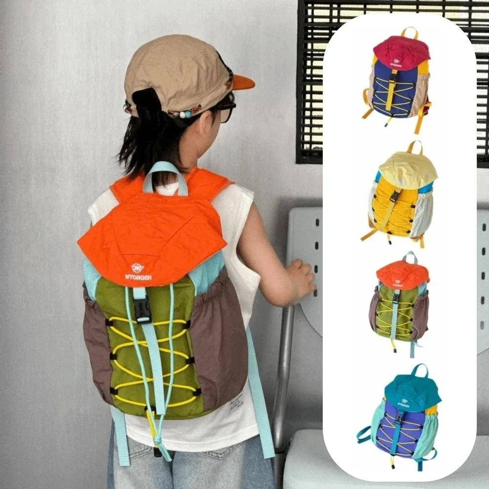 Creative Drawstring Sports Backpack Lightweight Color Block School Shoulder Straps Large Capacity Drawstring Closure