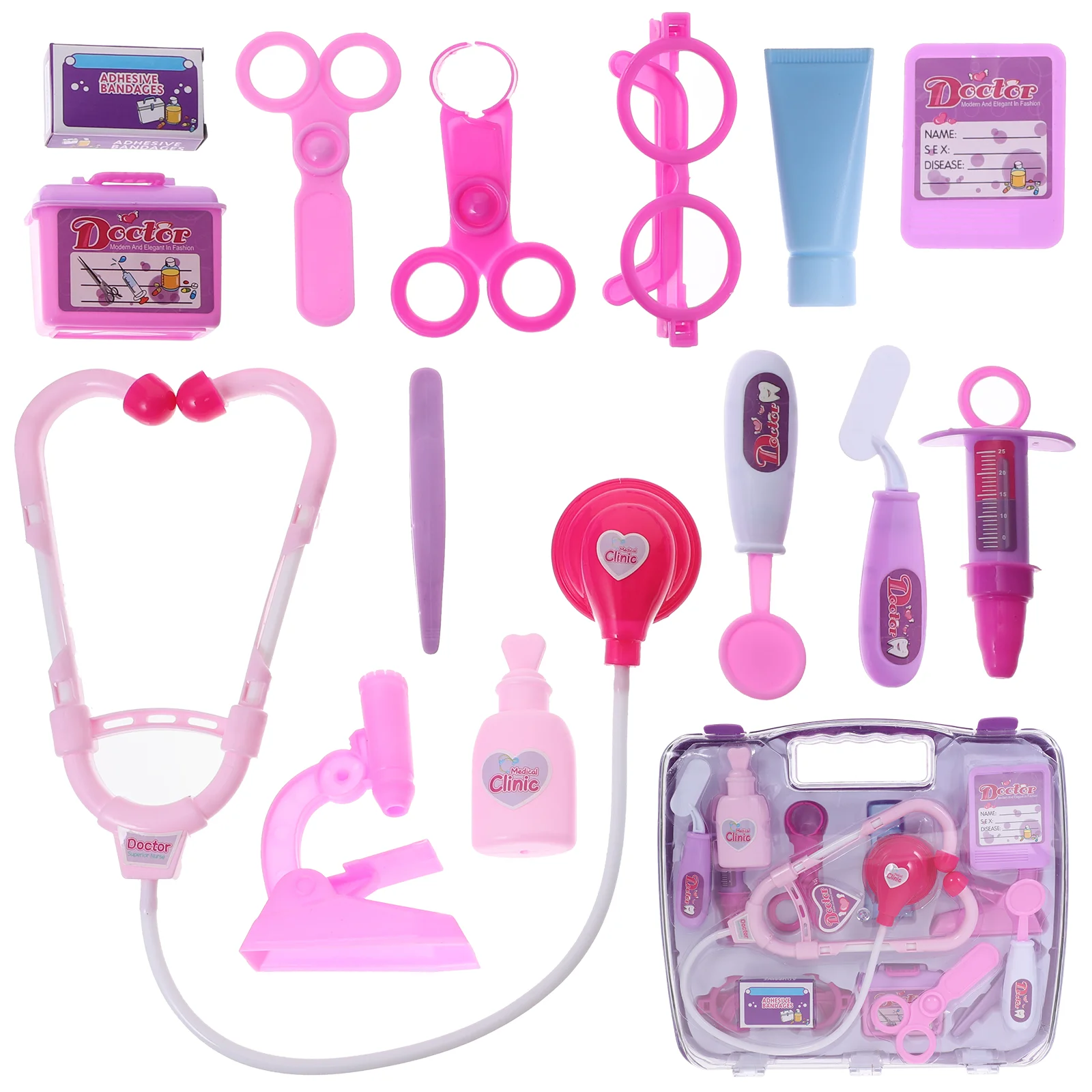 Ensemble de jouets de médecin pour tout-petits, kit médical, jeu de simulation, puzzle dos violet, 14 pièces