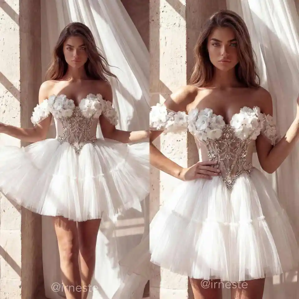 Wunderschönes Meerjungfrau-Hochzeitskleid, schulterfrei, über dem Knie, Spitze, Brautkleider in Übergröße, für formelle Anlässe, individuell gestaltet
