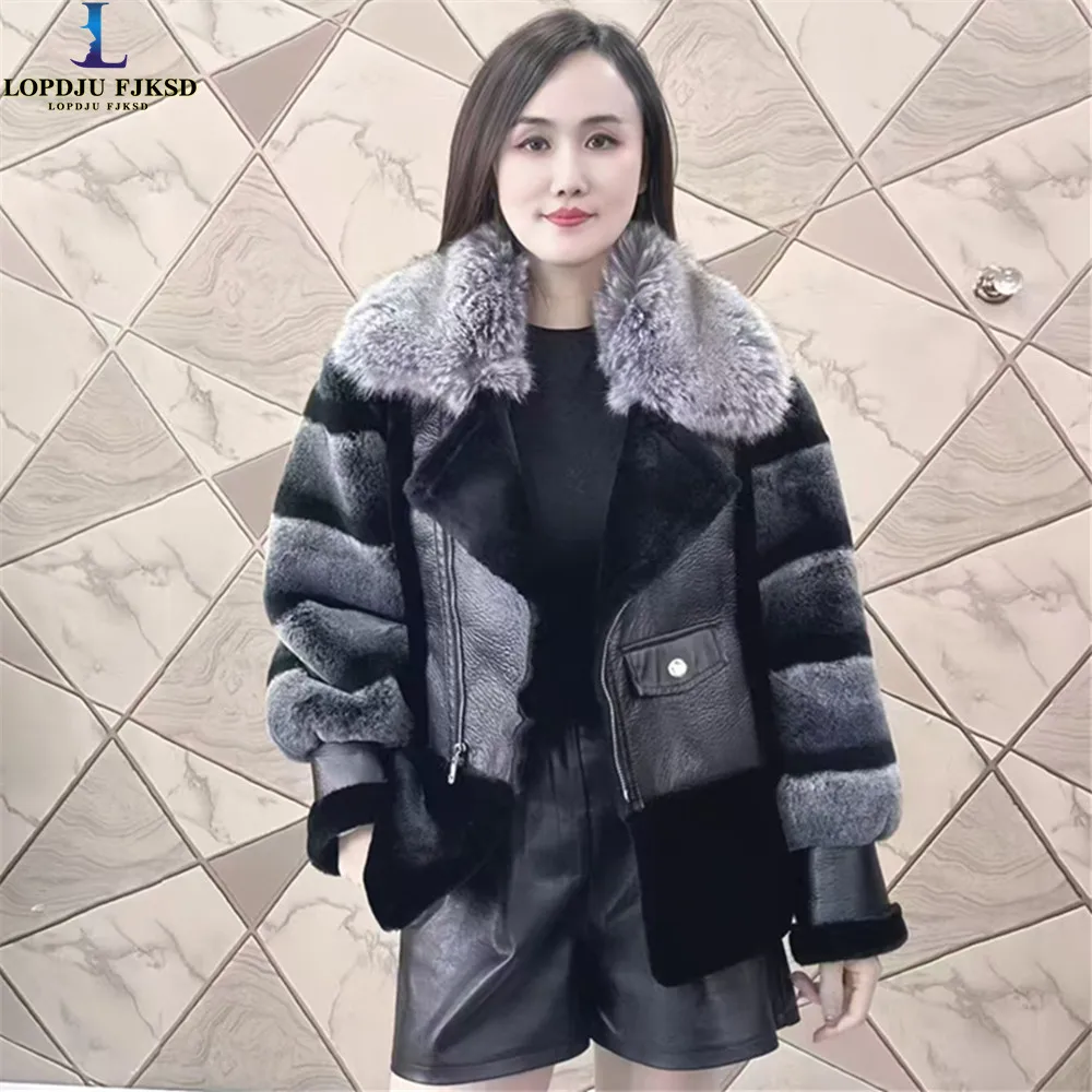 

Faux Fur Coats for Women,Fox Fur Collar Jackets,England Style Overcoat,Female Clothes,Thicken Warm,New ,Winter,2024