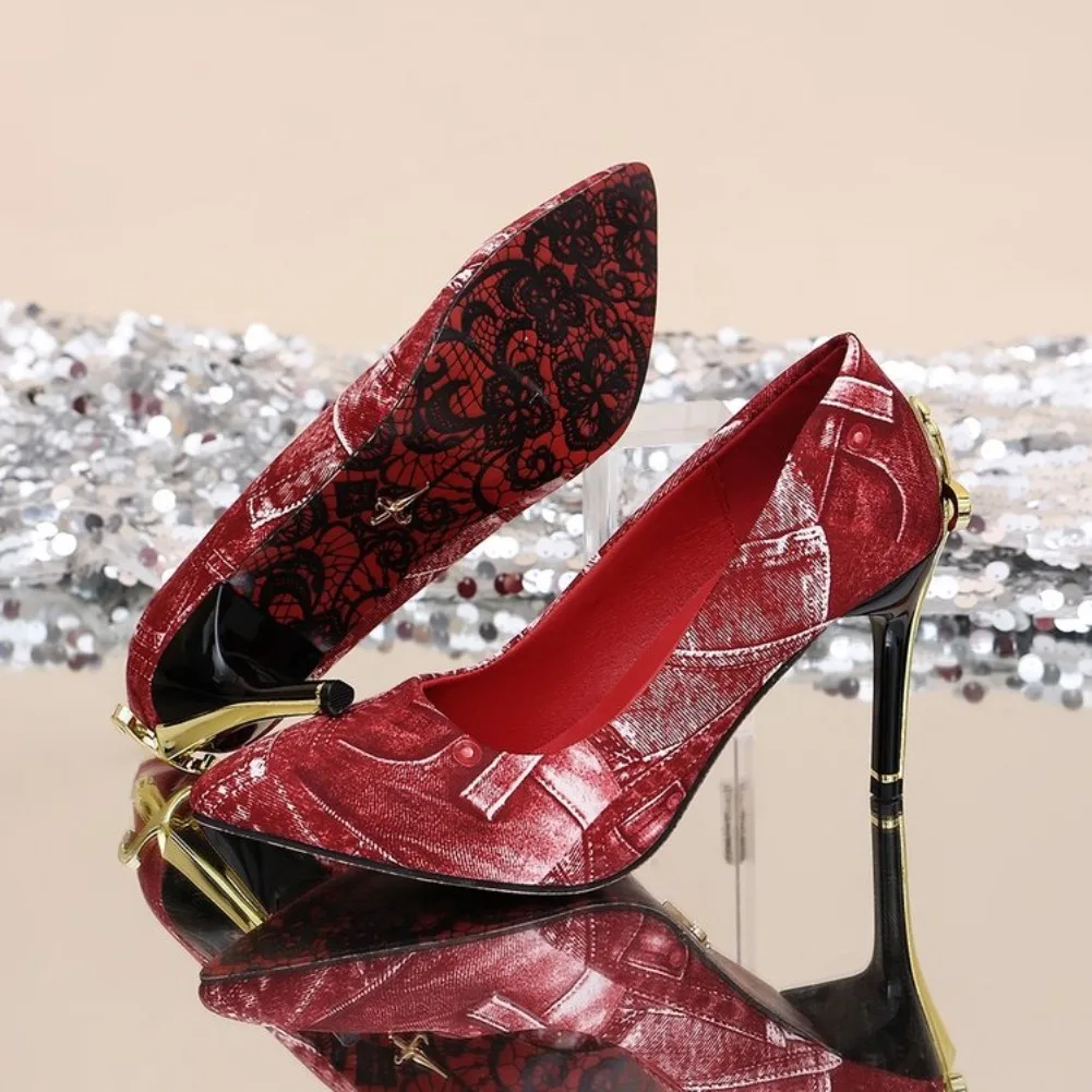 2026 New High Heels Women's Stiletto High Heels Pointed Metal Sword Sexy Queen Lacquer Leather Single Women Shoes