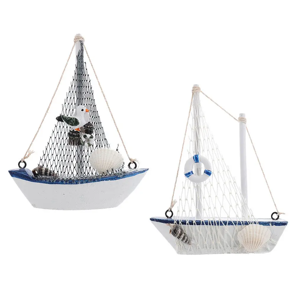 Mediterranean Style Sailboat Ornament Set – 2pcs Creative Sailing Ship Desk & Living Room Decor