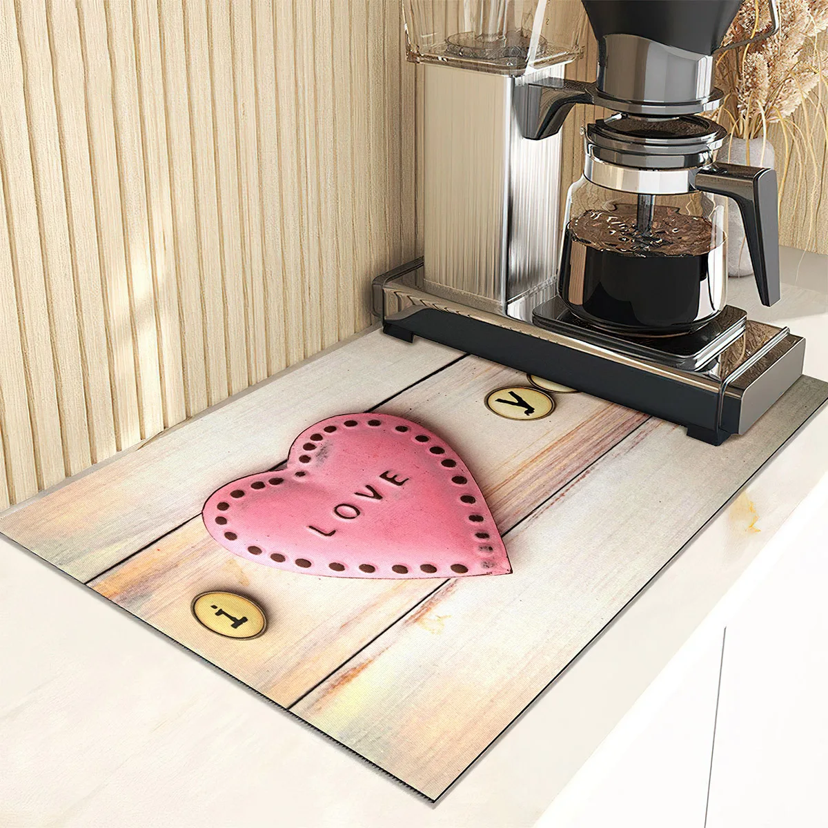 Romantic Love Heart Drain Pad Super Absorbent Dish Drying Mat Non-Slip Anti-mildew Counter Top Mat Sink Dish Draining Rug