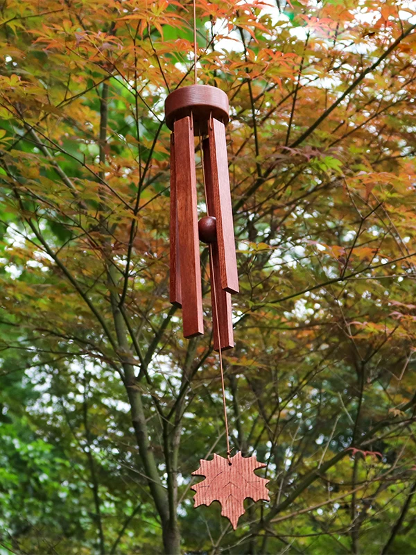Creative Natural Wood Maple Leaf Wind Chimes Outdoor Courtyard Decorations White Ash Wood Hanging Ornaments Modern Simplicity