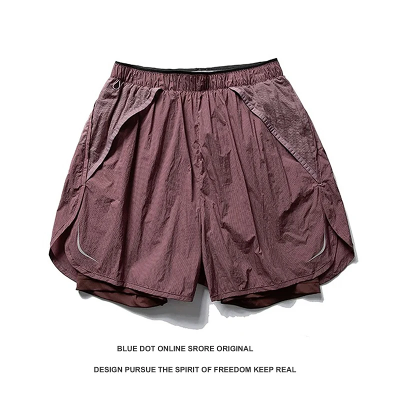 Men's Sporty Fake Two-Piece Basketball Shorts High Elasticity Inner Lined Three-Quarter Length Quick Dry Fitness Running Mara...
