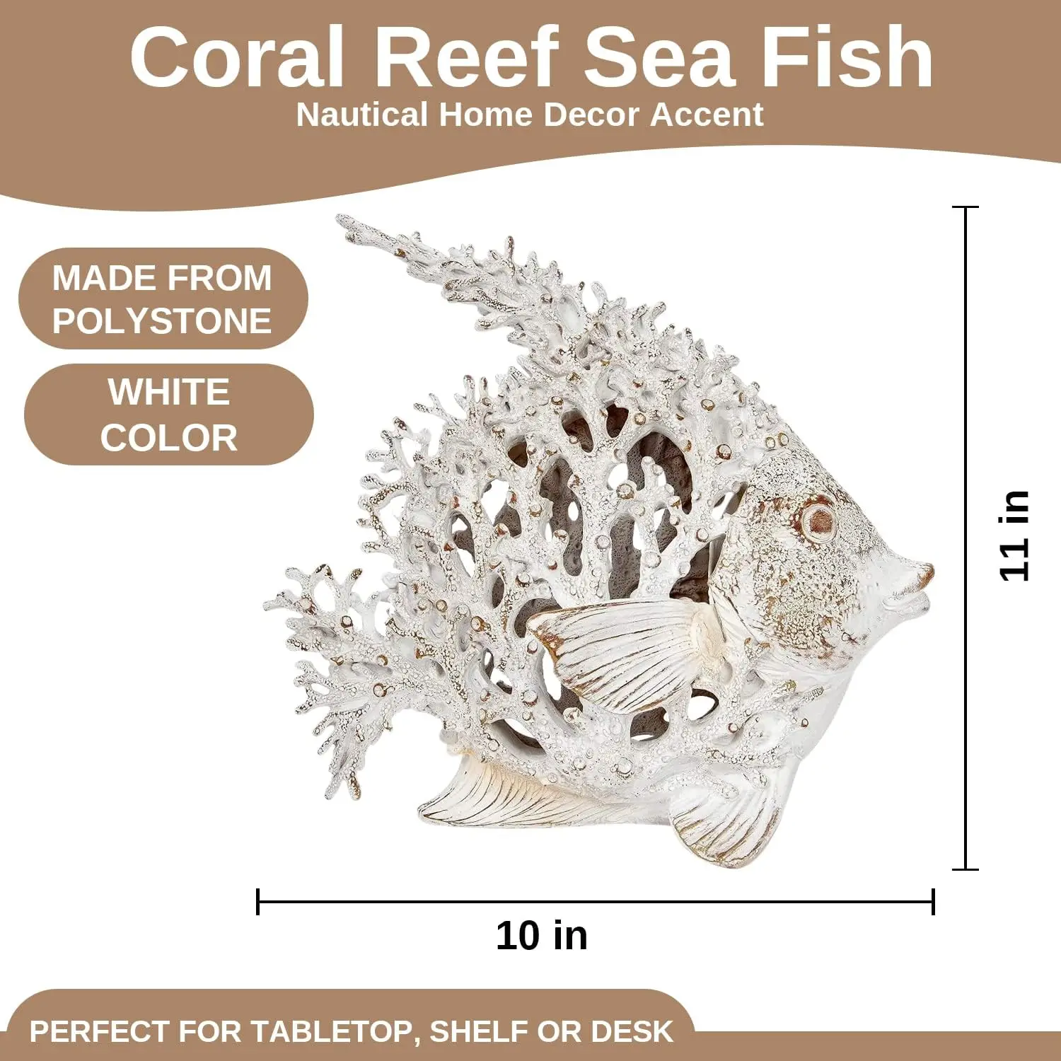 Decor White Coral Reef Angelfish Sculpture Beach Home Decor Coastal Coral Look Tabletop Collection 12 in x 11 in