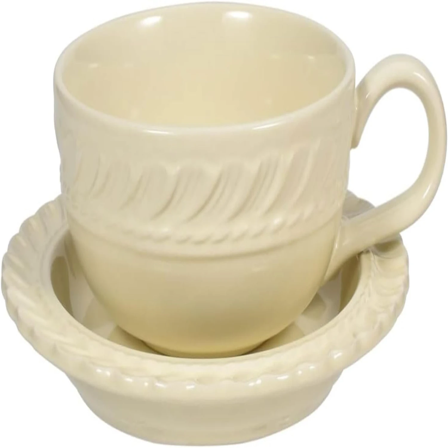 Perfect for coffee shops, this very suitable French Chant ceramic coffee set features a unique irregular design mug and saucer.