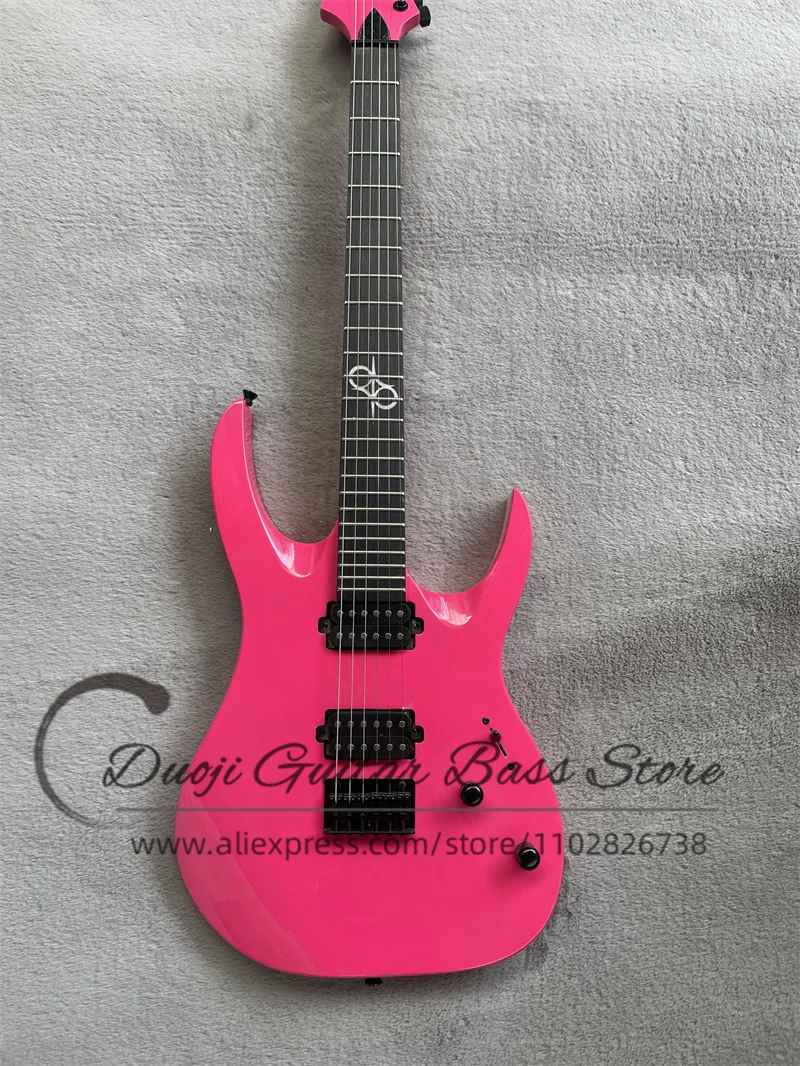 

Pink electric guitar Maple neck Set In body Rose wood fingerboard Solar guitar fixed bridge Black tuner can be customized color