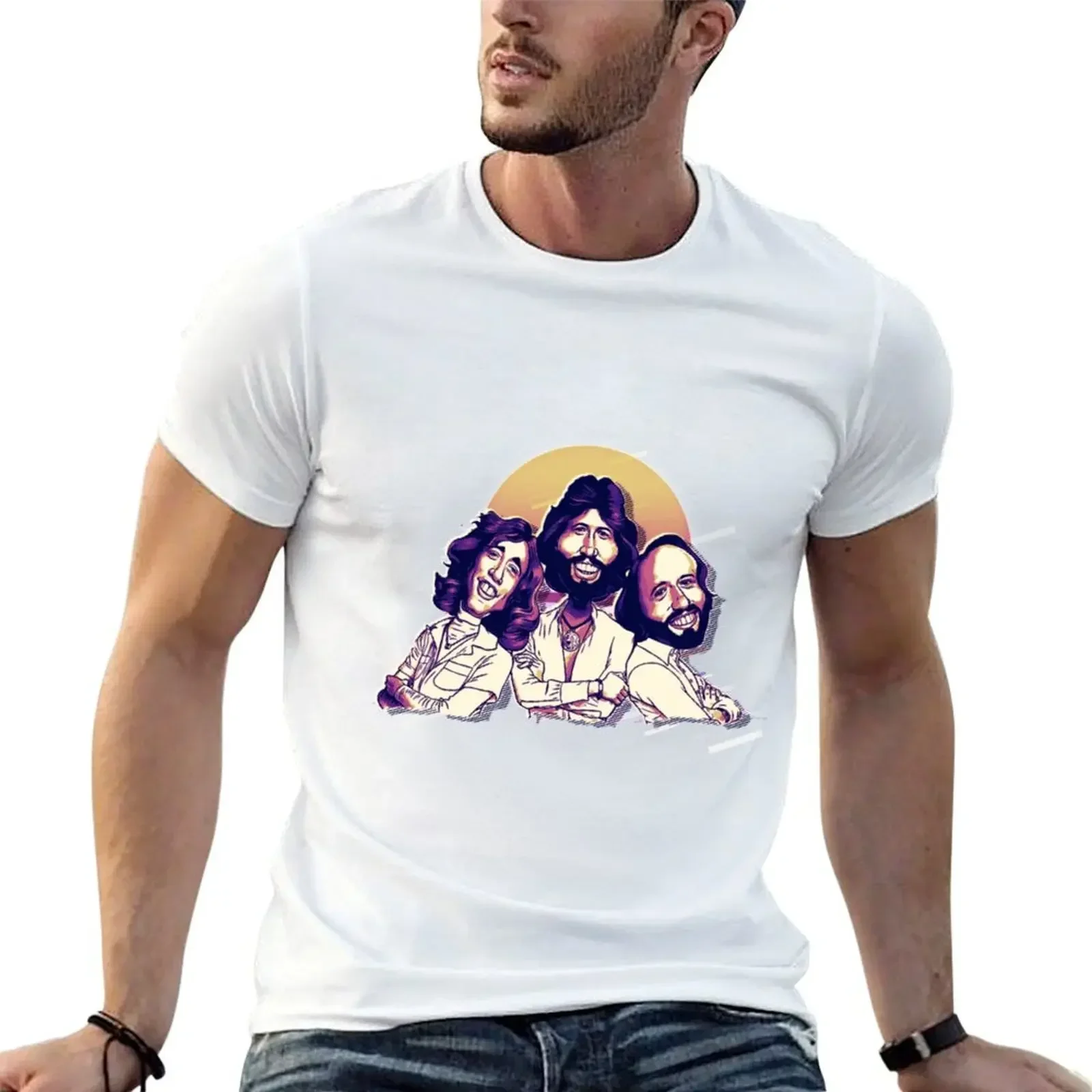 Bee Gees Big Head T-shirt vintage clothes heavyweights Aesthetic clothing vintage workout shirts for men