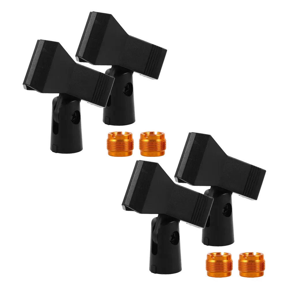 

4 Sets Wireless Mic Microphone Clip Holder Adapters for Stand Black Universal Clamp Mount Clips