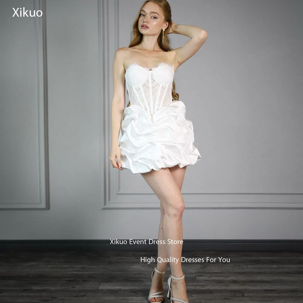 

Xikuo Кружевной лиф Свадебные платья Нежные гофрированные современные свадебные платья на заказ Мини-длина Пром платья по индивидуальному заказу