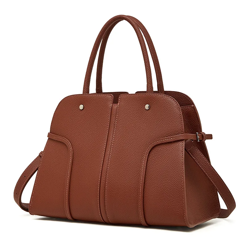 New Top Layer Cowhide Tote Bag Women's Smiling Face Leather Handbag Trendy High Texture Crossbody Bag Versatile Commuter Bag
