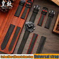Genuine leather bracelet Carbon fiber Silicon Watchband 20mm Red Orange stitching Black Wristband 21mm 22mm 23mm Men Watch strap