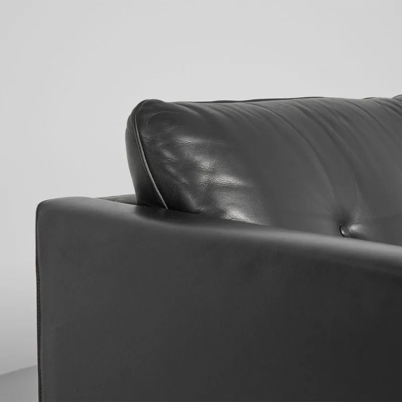 Medieval black leather sofa large flat sofa living room