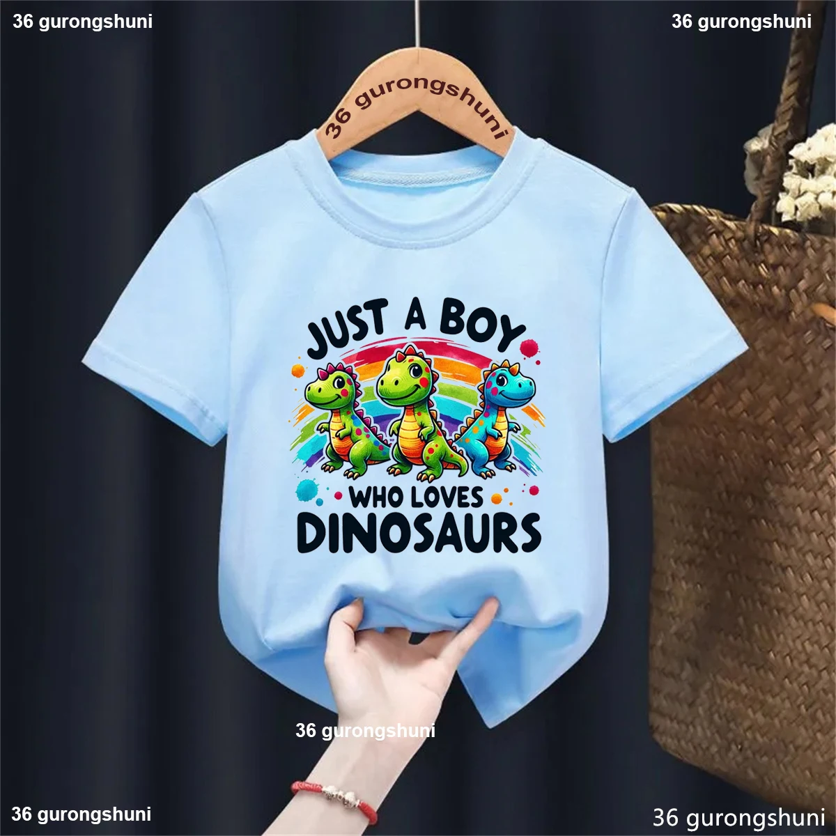 Just A Boy Who Loves Dinosaur Printed Kids Tshirt, Cute Boys Tshirt Summer Harajuku Casual O-Neck Short Sleeve Solid T-Shirt Top
