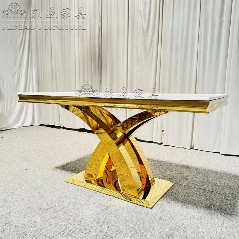 Modern White MDF Dining Table Gold Stainless Steel X Base Luxury Hotel Restaurant Furniture Elegant Cross Leg Design for Home