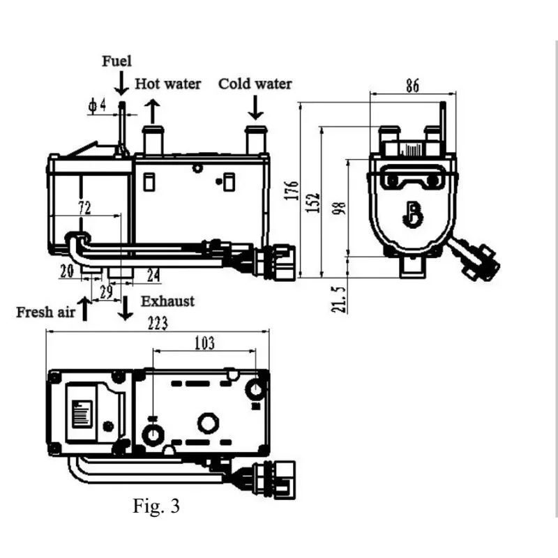 Auto Parking Water Heater 5kw 12V 24V Liquid Water Heater For Motorhome