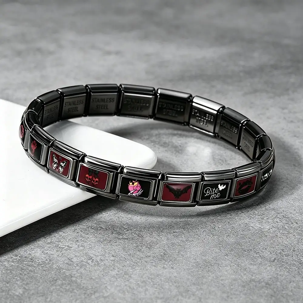 1 Stück Original-Stil Dunkle Ästhetik Rose Schmetterling Fledermausbeißer Italienische Gliederkette Passend für 9mm Armband DIY Perlen Edelstahl Schmuck – Detail 6