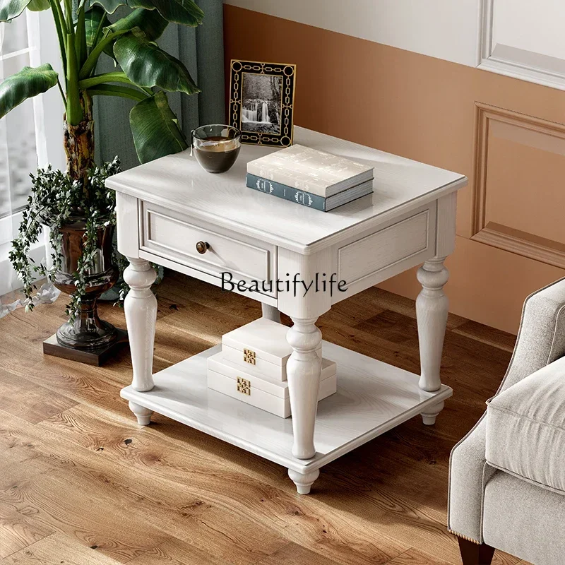 

ld14ld14 American Style Solid Wood Small Coffee Table White Modern Minimalist Square Bedside Cabinet