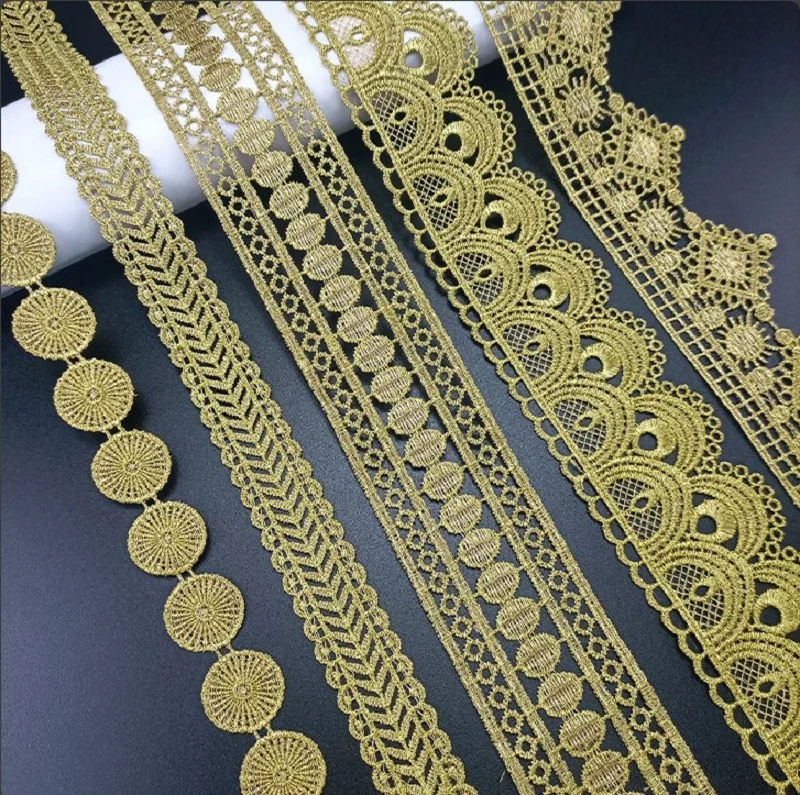 5 Yards High quality pretty gold lace trim braid lace fabric DIY garment accessories skirt cutout embroidery lace trim