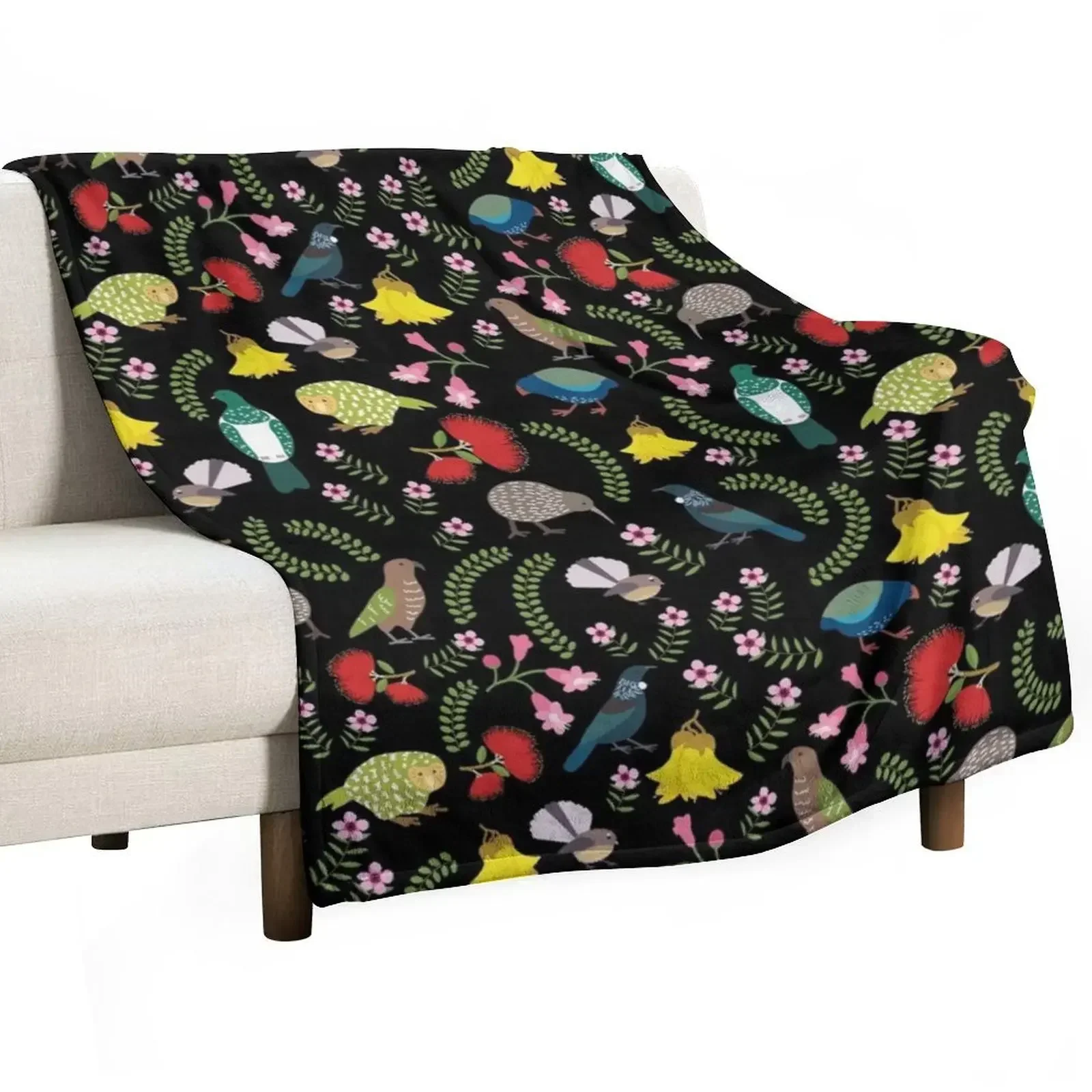 

New Zealand Birds and Flowers BLACK Throw Blanket Thins for winter Luxury Shaggy Blankets