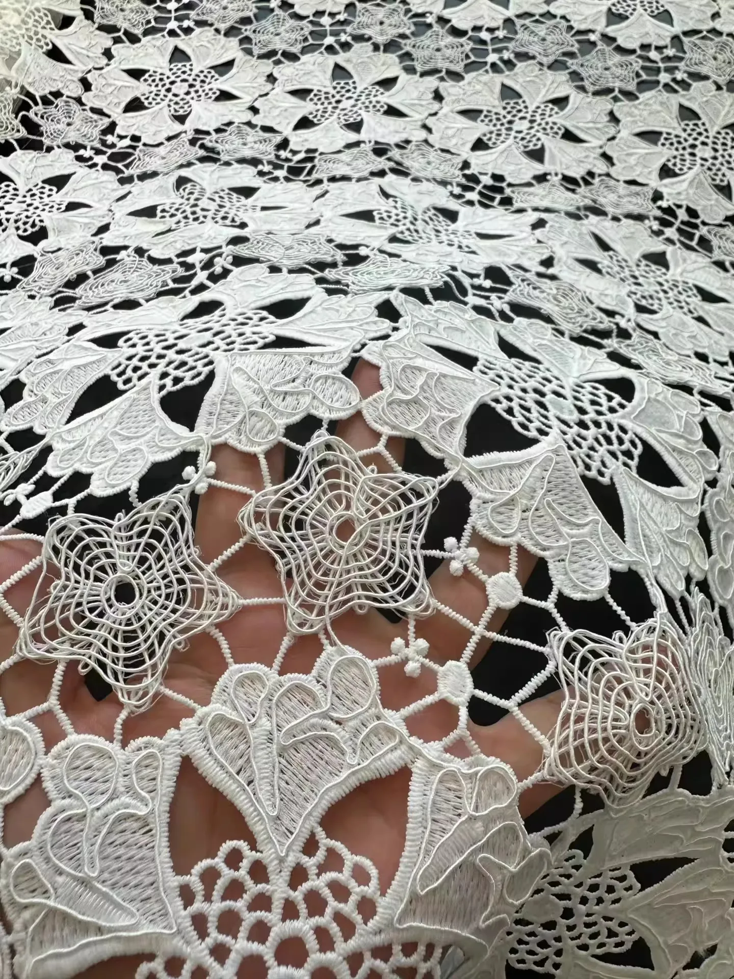 

1yard Dress and wedding cheongsam fabric for patchwork White hollow embroidery eyelash lace fabric