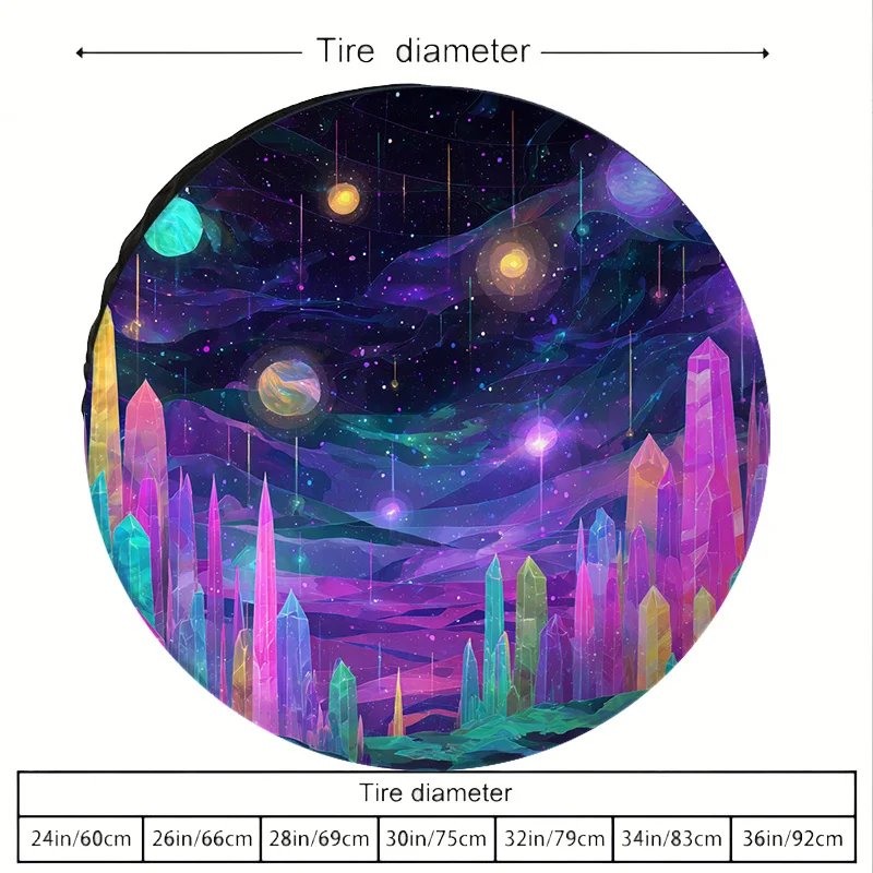 Dreamy Starry Sky Colored Crystal Spire Pattern Polyester Fiber Car Tire Cover, Universal Fit Spare Tire Protective Sleeve