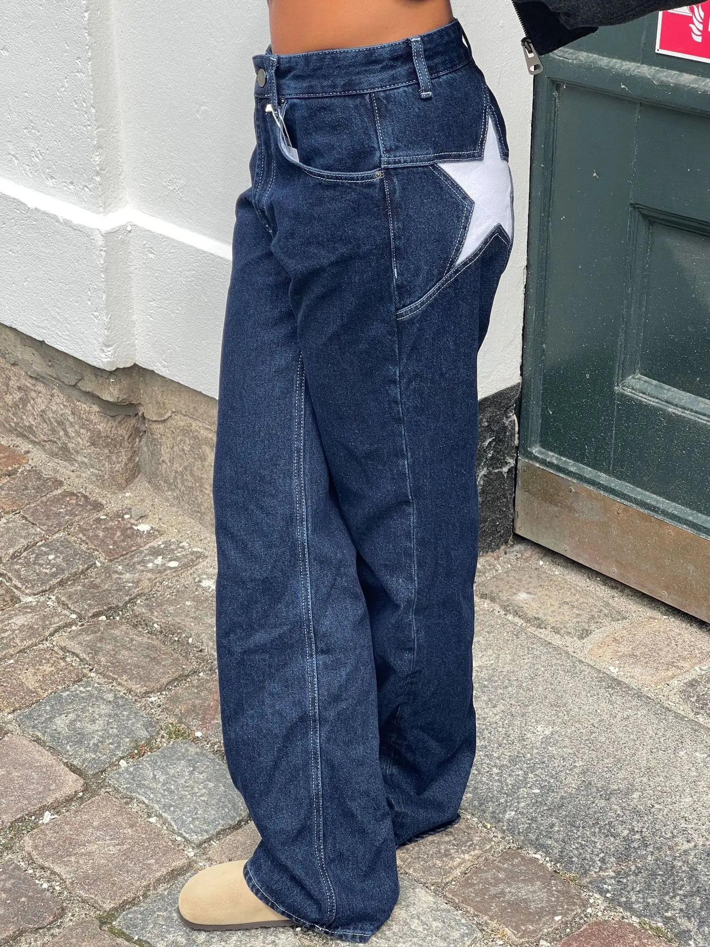 Y2k Jeans Women Denim Pant Floor Length Pants High Waist Straight Trousers Retro Streetwear Elegant Star Party Club Punk Casual