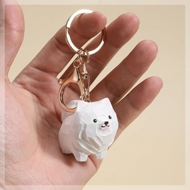 

Handmade Samoyed Wood Carving Pendant, Car Hanging Ornament, Keychain, Bag Charm, Smiling Dog Gift, Pet Memorial Keepsake