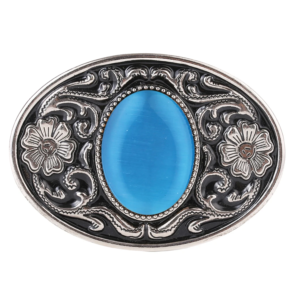 Alloy floral pattern natural stone belt buckle jeans accessories