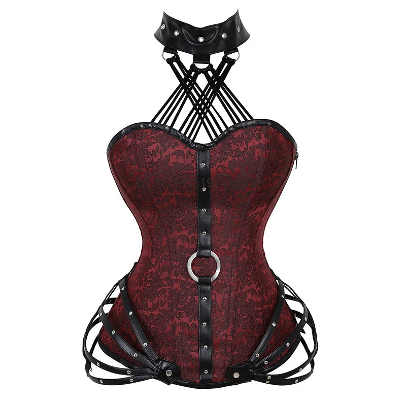 

Gothic Steampunk Corselet Vintage Women Sexy Bustier Waist Trainer Vest Strapless Halter Neck Side Zipper Corset