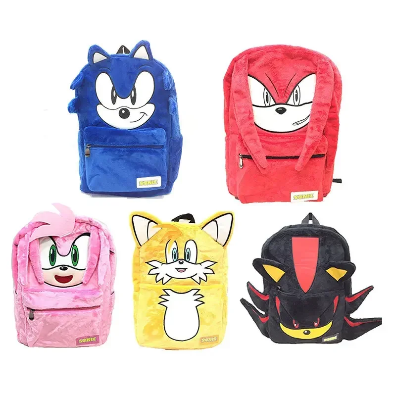 Mochila de Pelúcia Sonic: O Novo Lançamento da Moda Anime do Ouriço, Mochila de Pelúcia Sonic para Meninos e Meninas, Mochilas Infantis e Juvenis