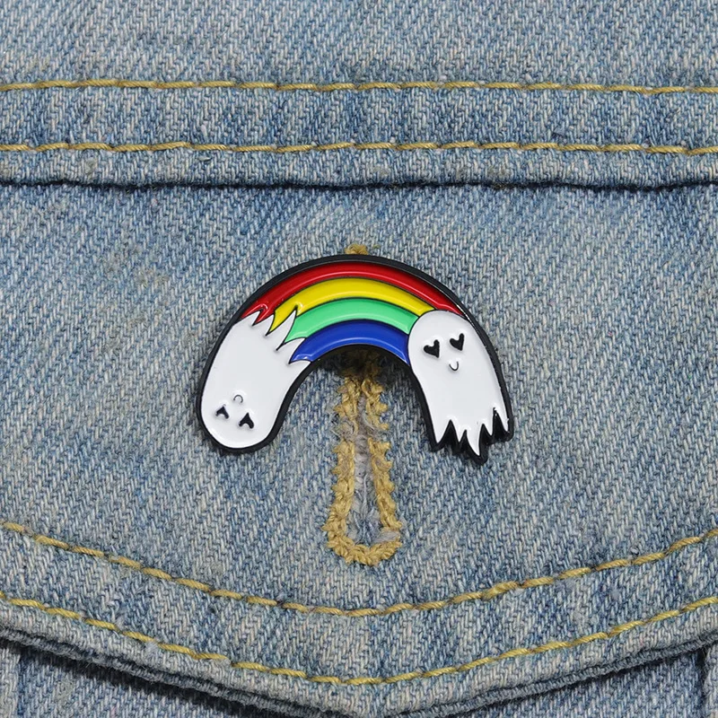 

20 Pieces Rainbow Cartoon Ghost Brooch Enamel Pins Custom Halloween Cute Ghost Metal Badges Funny Decorative Jewelry Gift