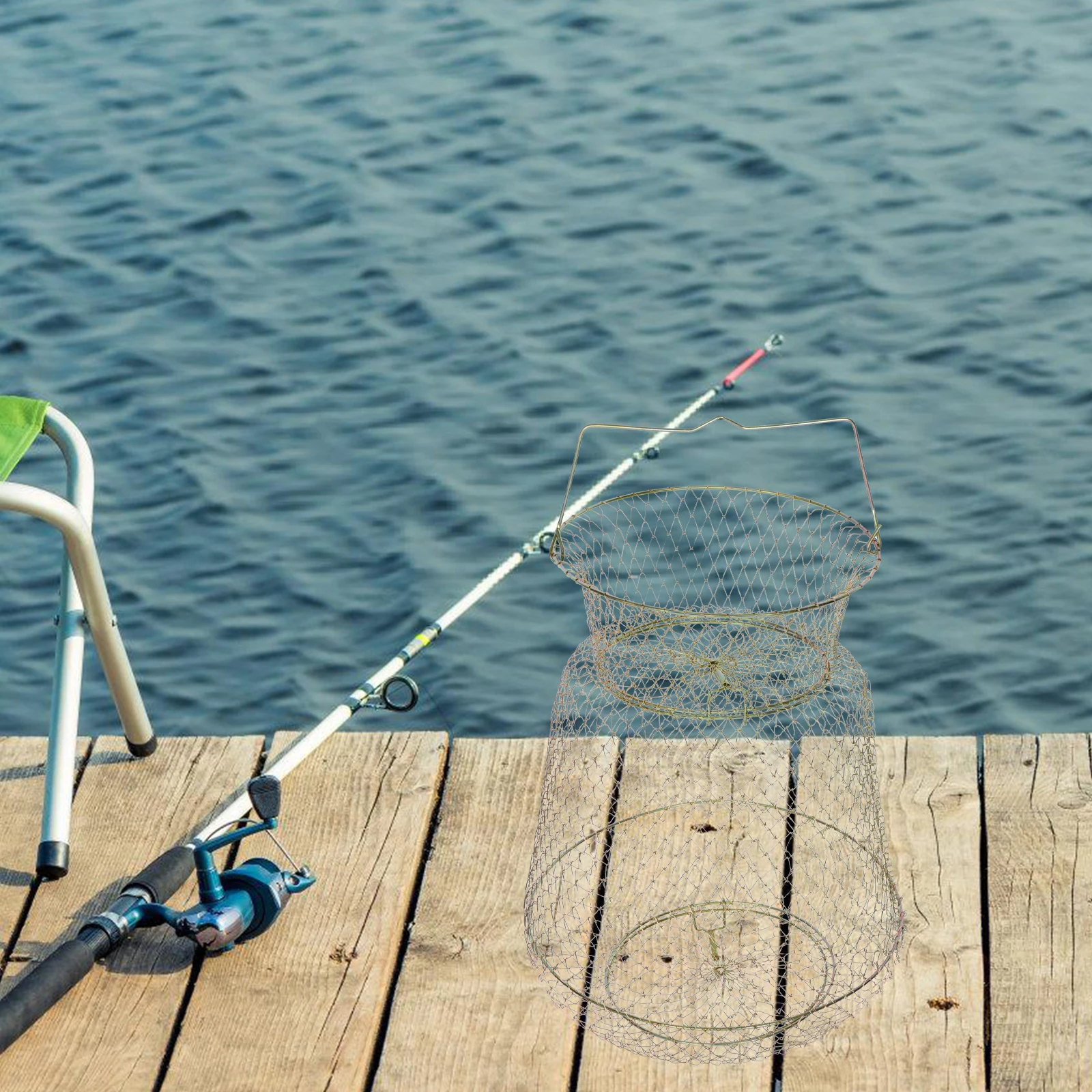 

Wire Fish Basket Cage Foldable Collapsible Baskets Bucket for Caught Galvanized Iron