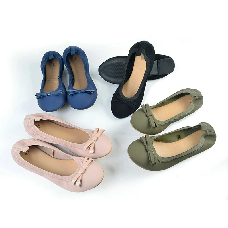 Ballet shoes with bows embellished, flat for commuting casual, soft and foldable soles