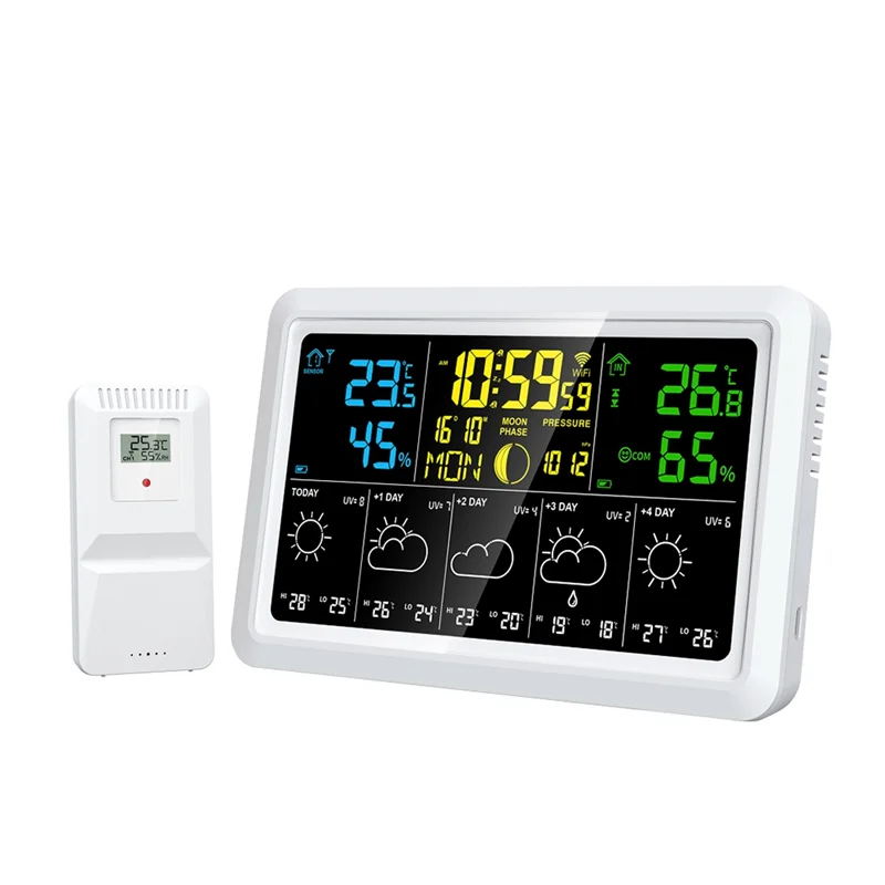 

CQMF-WIFI Multifunction Tuya Weather Station Air Quality Temperature Humidity Meter Moon Phase Air Pressure Weather Clock US Plu