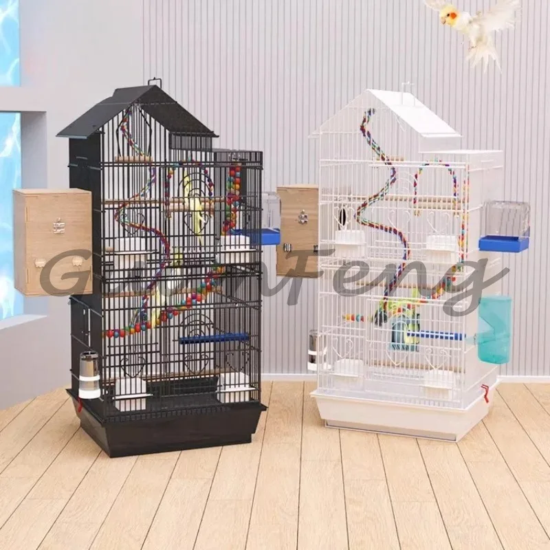 Spacious Luxury Stainless Steel Flying Birdcage with Pedestal Stand and Game Toys for Comfortable Daily Birdwatching Work